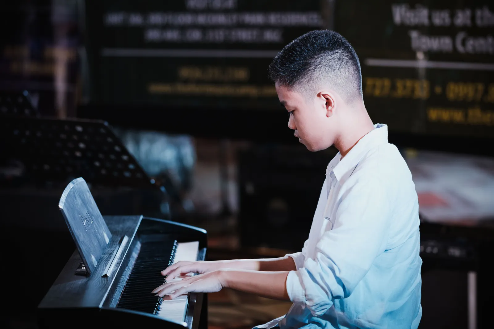 A student playing piano
